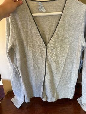 Blue 100% Cotton Gray Cardigan Contrast Trim Made in Italy M